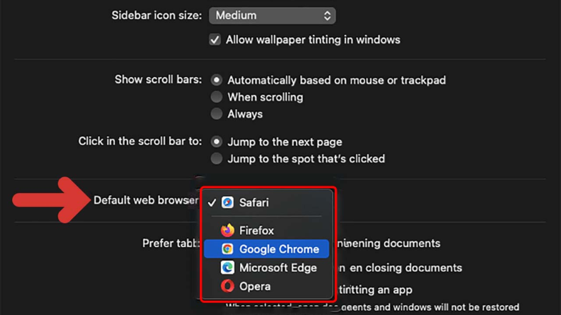 Chọn trình duyệt thay thế là Google Chrome