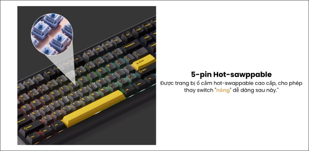 Hotswap cho phép người dùng thay thế các loại switch khác nhau