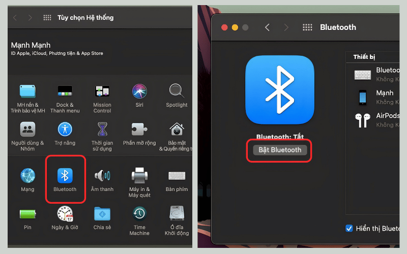 Chuyển trạng thái sang Bật Bluetooh