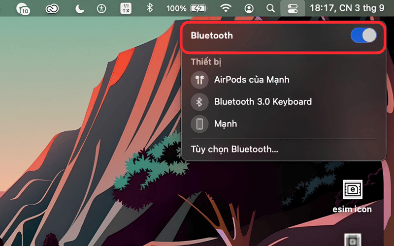 Gạt thanh trượt để bật Bluetooth