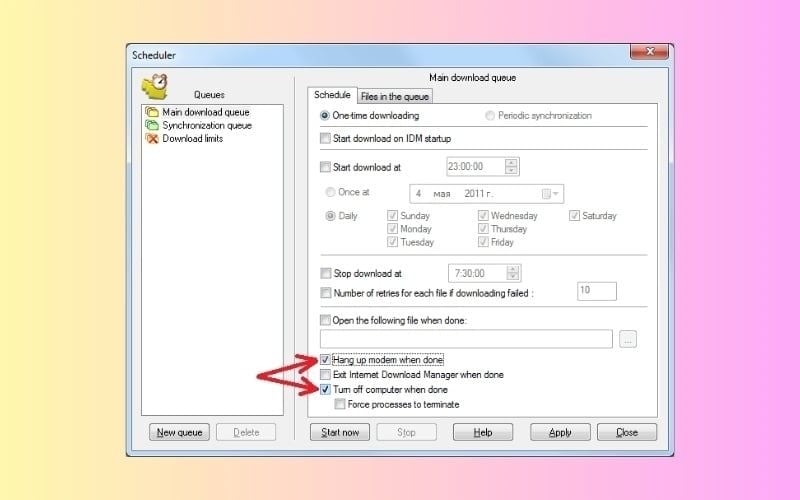 Chức năng hẹn giờ tắt máy sau khi tải xong file của IDM