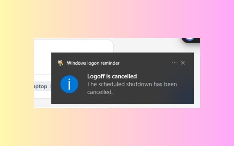 Thông báo khi bạn hủy lệnh hẹn giờ tắt laptop bằng lệnh shutdown -a