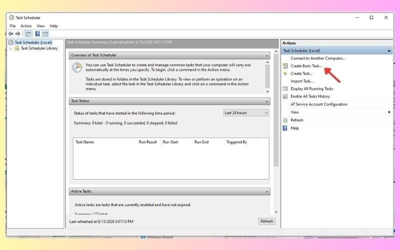 Bạn chọn Create Basic Task để tạo tác vụ mới