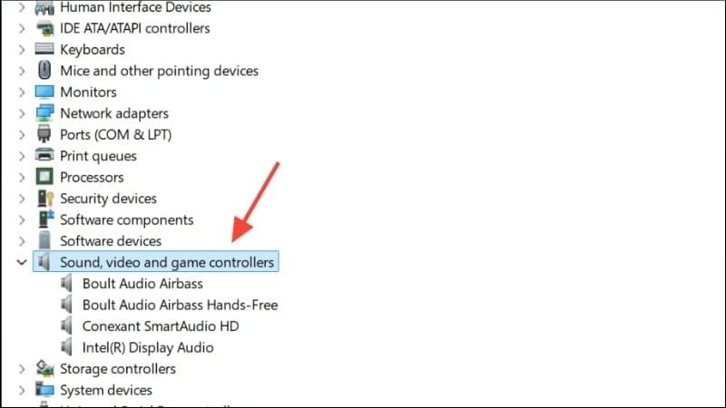 Mở mục Sound, video and game controllers