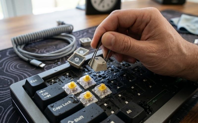 Tháo keycap ở vị trí bị ướt để thoát ẩm tốt hơn