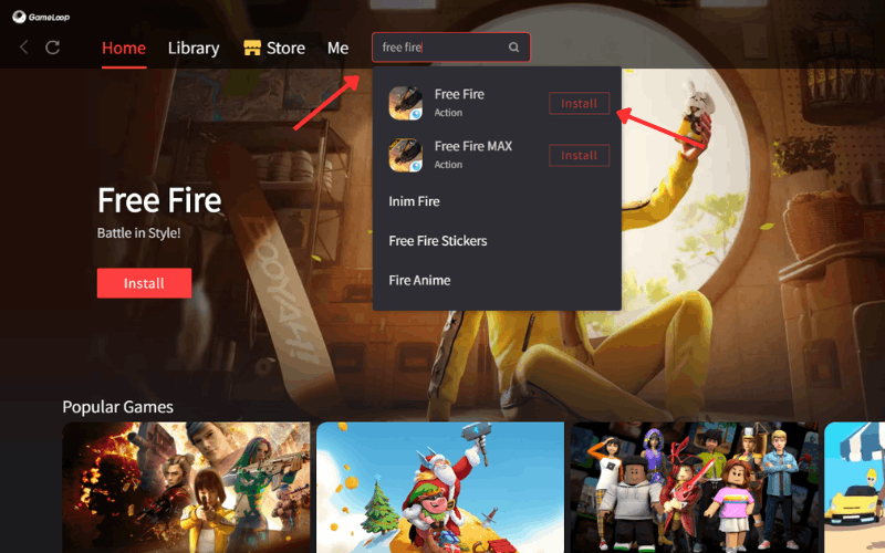 Tìm và cài đặt game Free Fire