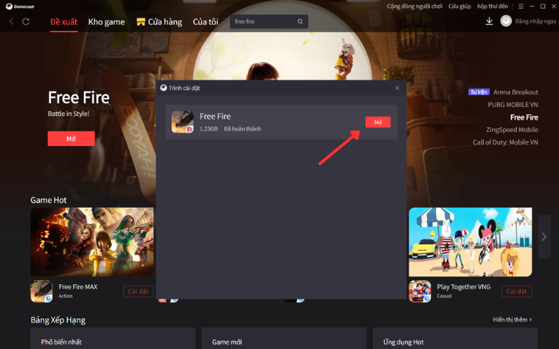 Mở game sau khi cài đặt xong