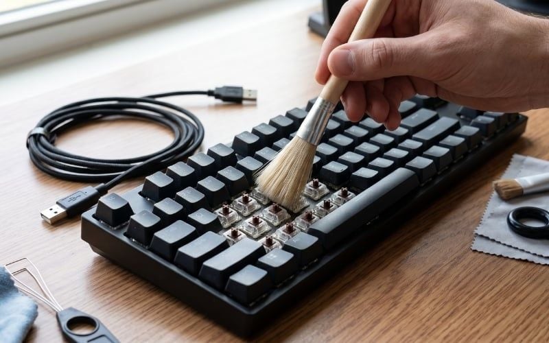 Vệ sinh keycap và khu vực stab định kỳ để giảm tiếng ồn