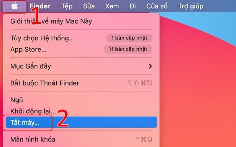 Nhấn biểu tượng Apple ở góc trên bên trái, chọn Shut Down