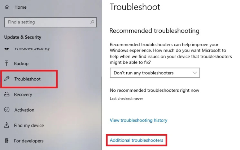 Nhấp vào dòng Additional troubleshooters