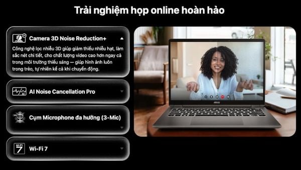 MSI Prestige 14 Flip AI+ có hệ thống webcam chất lượng