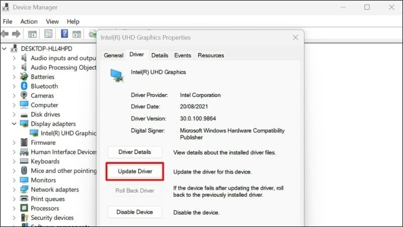 Nhấn chuột phải vào card đồ họa, chọn Update driver