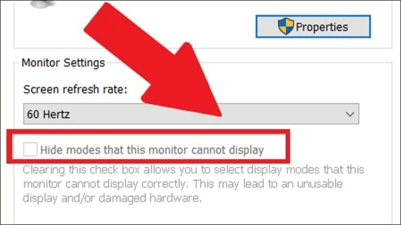 Chọn Hide Modes That This Monitor Cannot Display