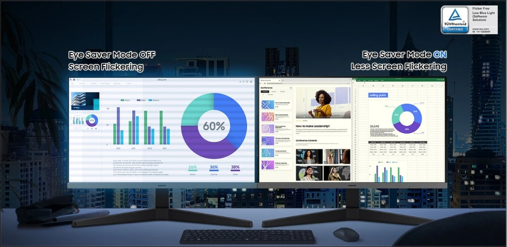 Chế độ Eye Saver và công nghệ Flicker Free được chứng nhận bởi TÜV