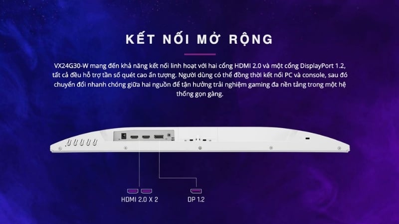 Màn hình ViewSonic VX24G30-W có kết nối HDMI 2.0, DisplayPort