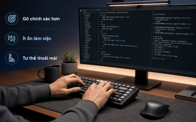 Gõ ổn định, giảm lỗi gõ nhầm khi code và nhập lệnh liên tục