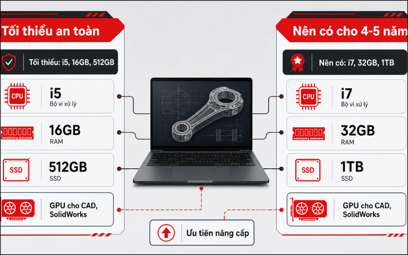 Ưu tiên máy có khe RAM và SSD để mở rộng sau này