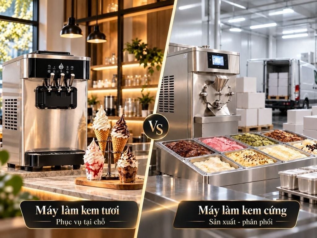 So sánh mô hình phục vụ tại chỗ và mô hình sản xuất - phân phối kem