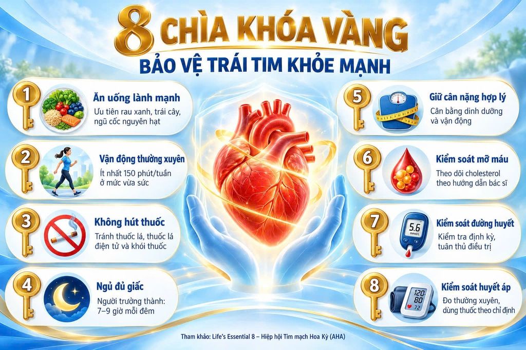 8 CHÌA KHÓA VÀNG BẢO VỆ TRÁI TIM KHỎE MẠNH