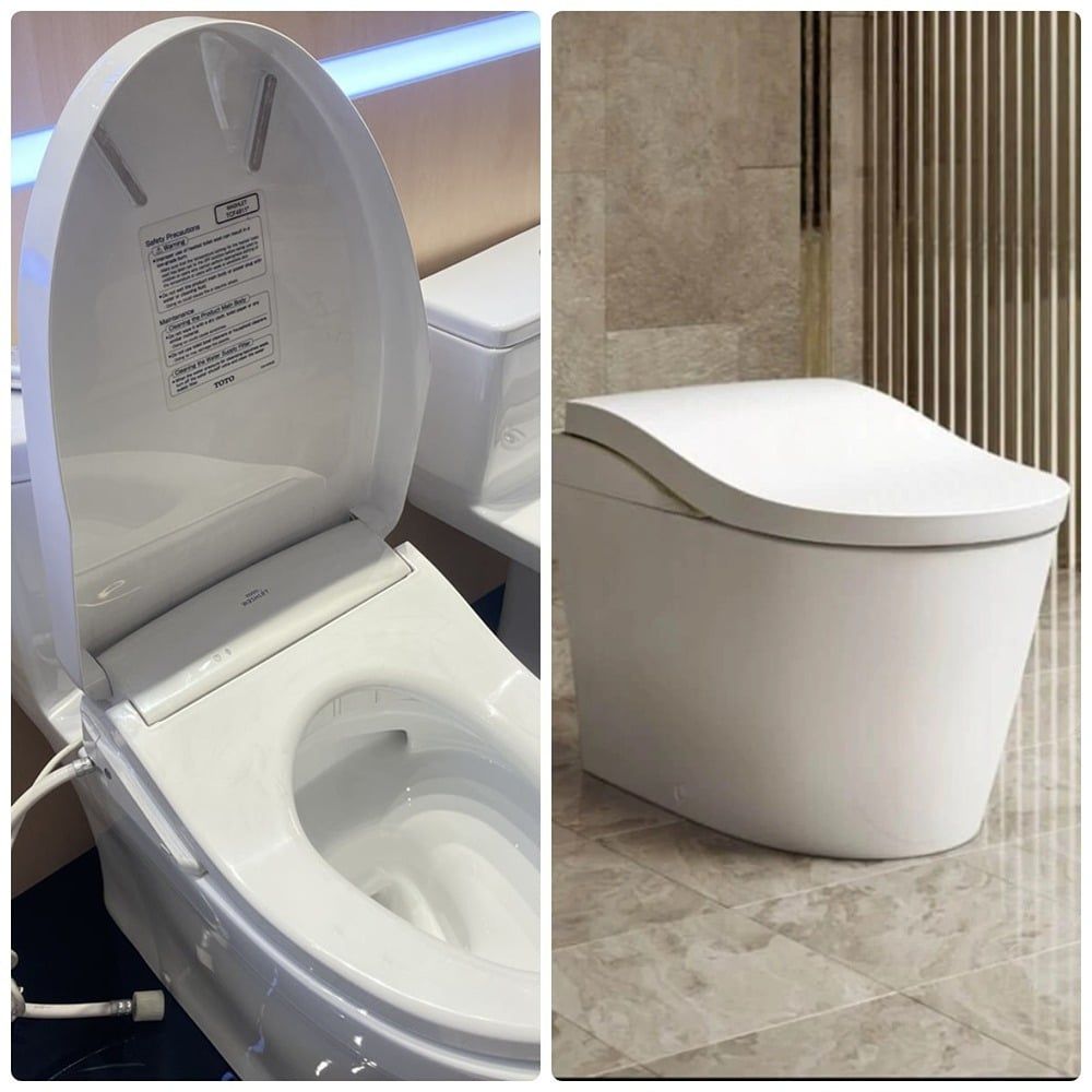Nắp rửa điện tử TOTO Washlet gắn rời với bồn cầu điện tử Neorest liền khối