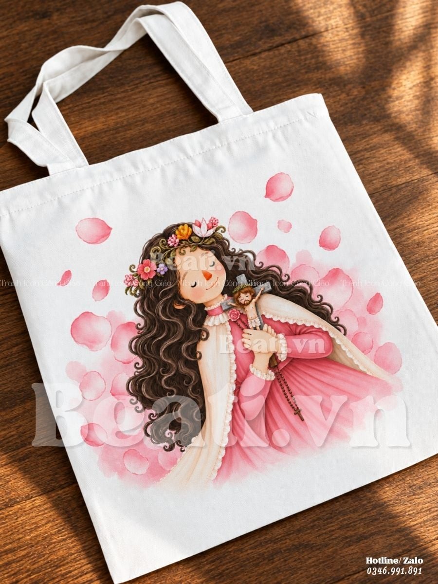 Túi Tote Vải Làm Quà Bổn Mạng Thánh Terexa Hài Đồng