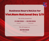 BUSINESS HOURS NOTICE FOR VIETNAM NATIONAL DAY 2/9