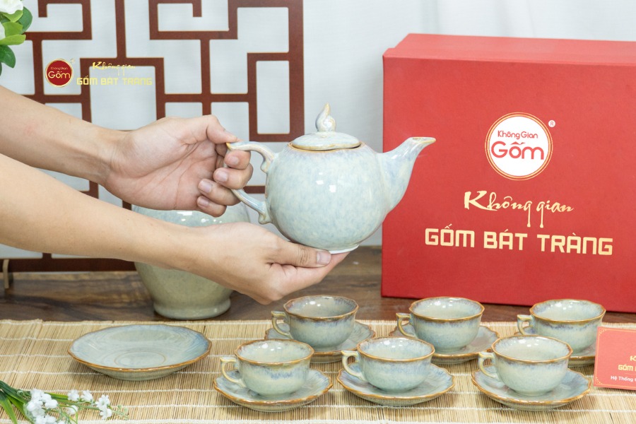 Bộ Trà Men Ghi Hỏa Biến Mẫu Đơn