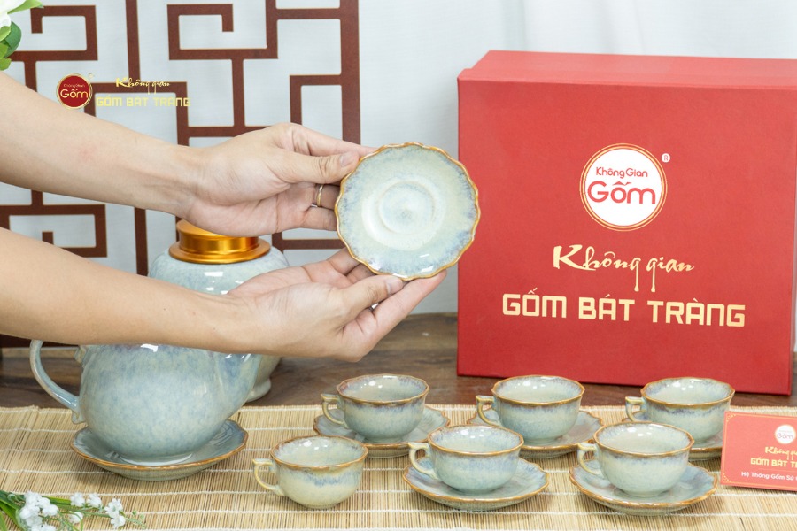 Bộ Trà Men Ghi Hỏa Biến Mẫu Đơn