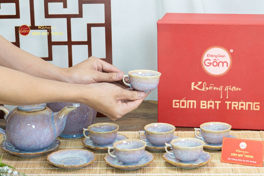 Bộ Trà Men Hỏa Biến Tím Mẫu Đơn