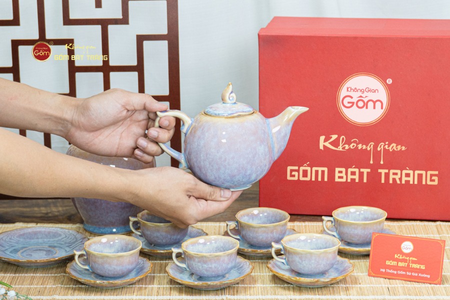 Bộ Trà Men Hỏa Biến Tím Mẫu Đơn