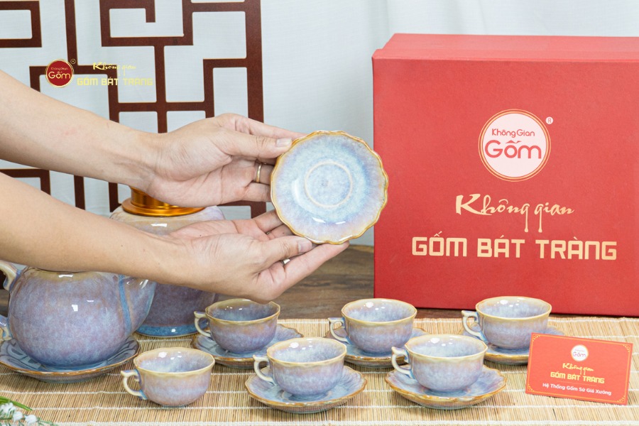 Bộ Trà Men Hỏa Biến Tím Mẫu Đơn