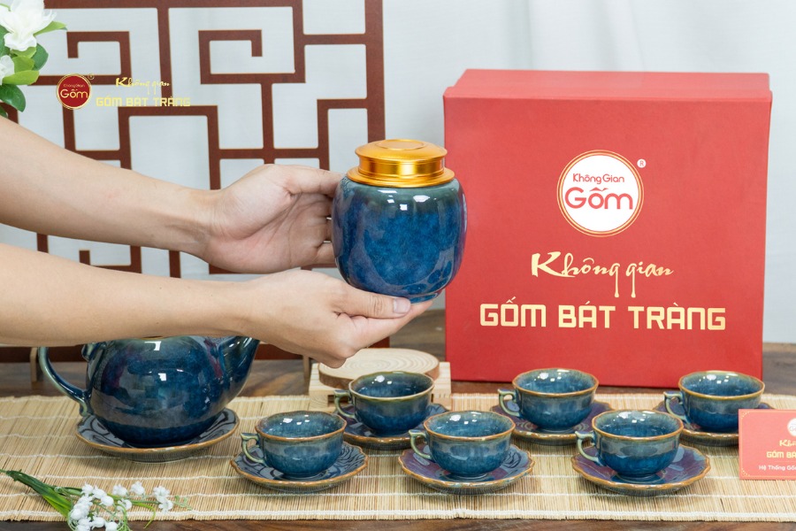 Bộ Trà Men Hỏa Biến Xanh Mẫu Đơn