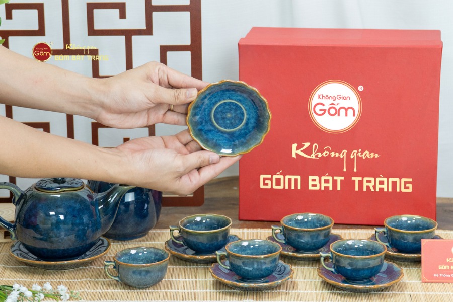 Bộ Trà Men Hỏa Biến Xanh Mẫu Đơn