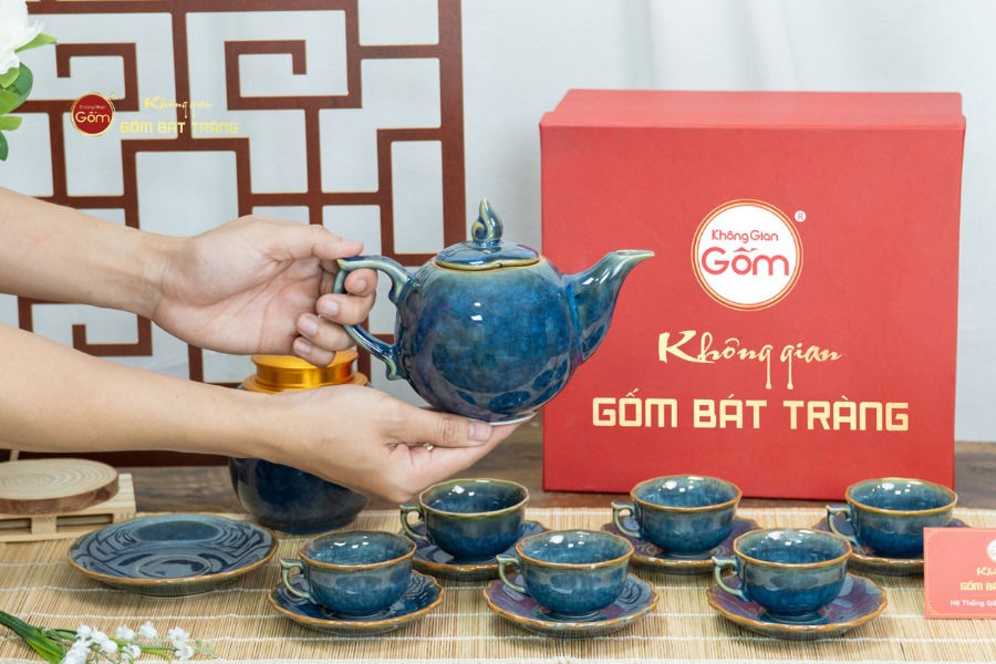 Bộ Trà Men Hỏa Biến Xanh Mẫu Đơn