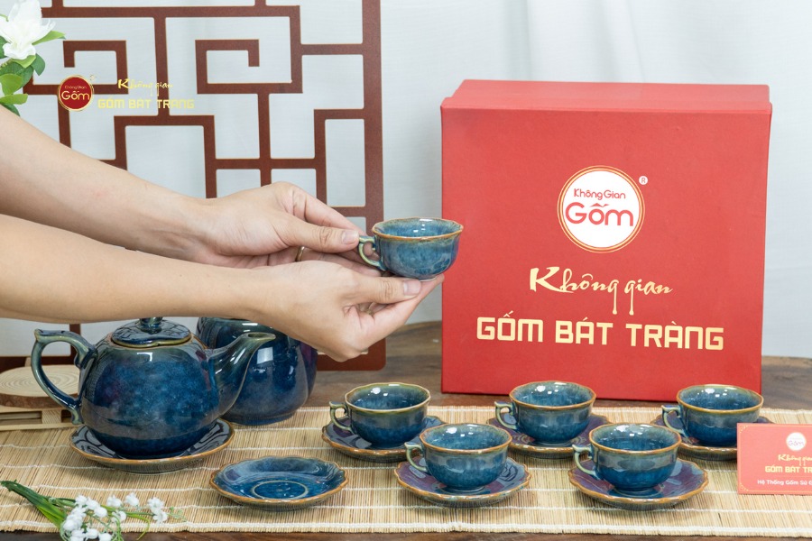 Bộ Trà Men Hỏa Biến Xanh Mẫu Đơn