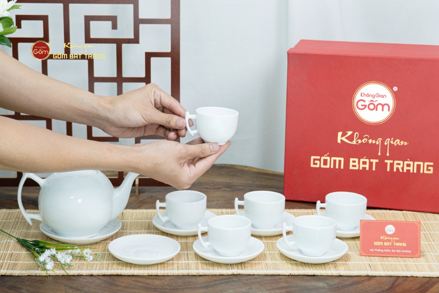 Bộ Trà Men Trắng Bưởi Cành