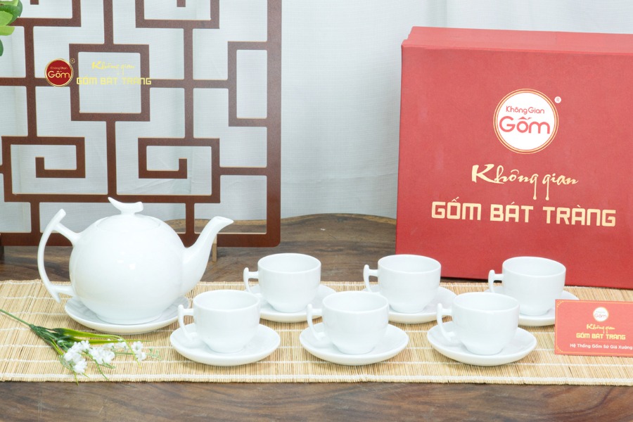 Bộ Trà Men Trắng Bưởi Cành