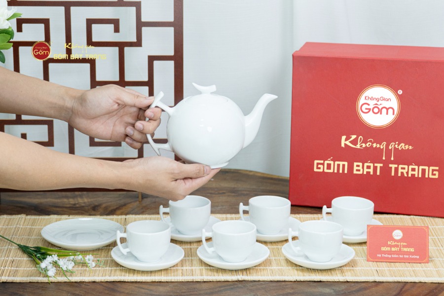 Bộ Trà Men Trắng Bưởi Cành