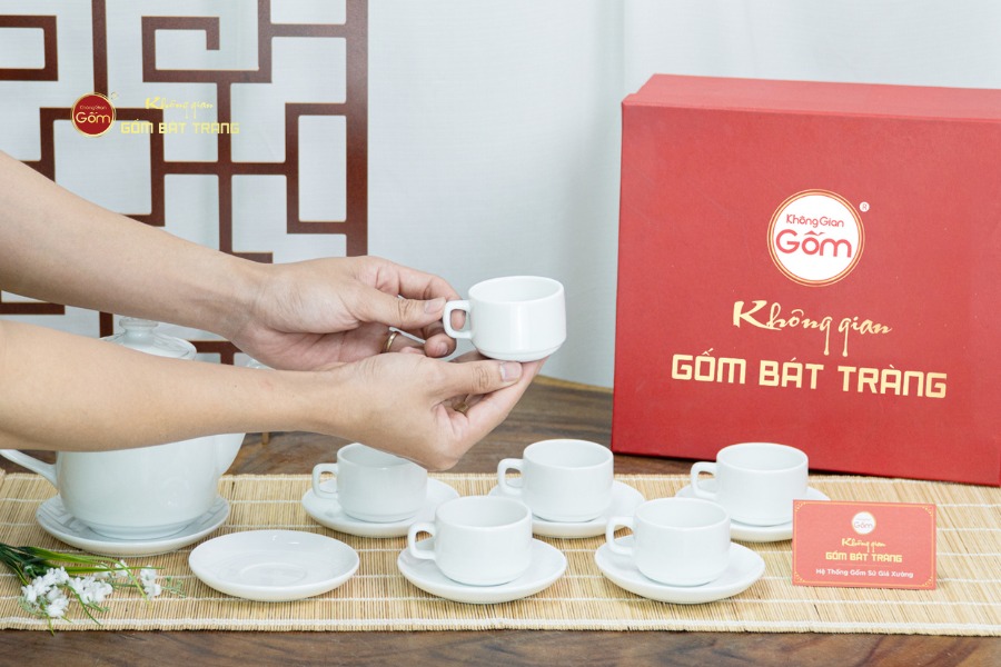 Bộ Trà Men Trắng Vuông Cao