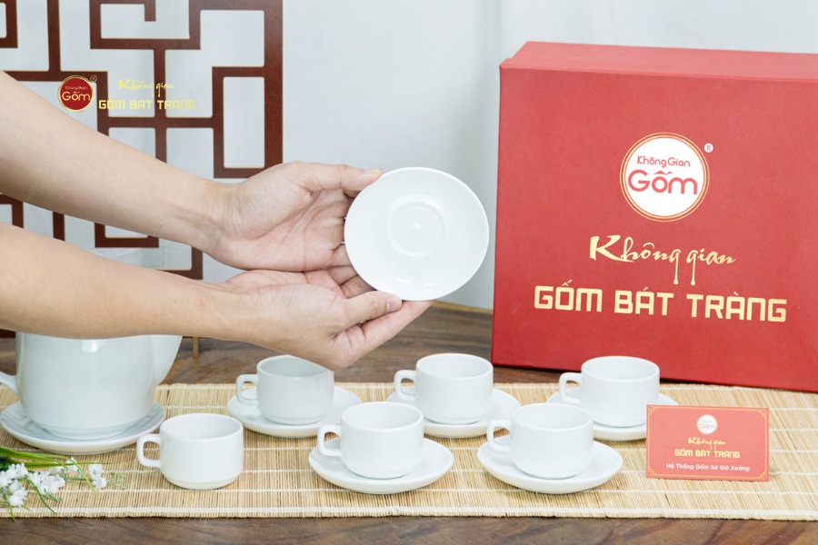 Bộ Trà Men Trắng Vuông Cao