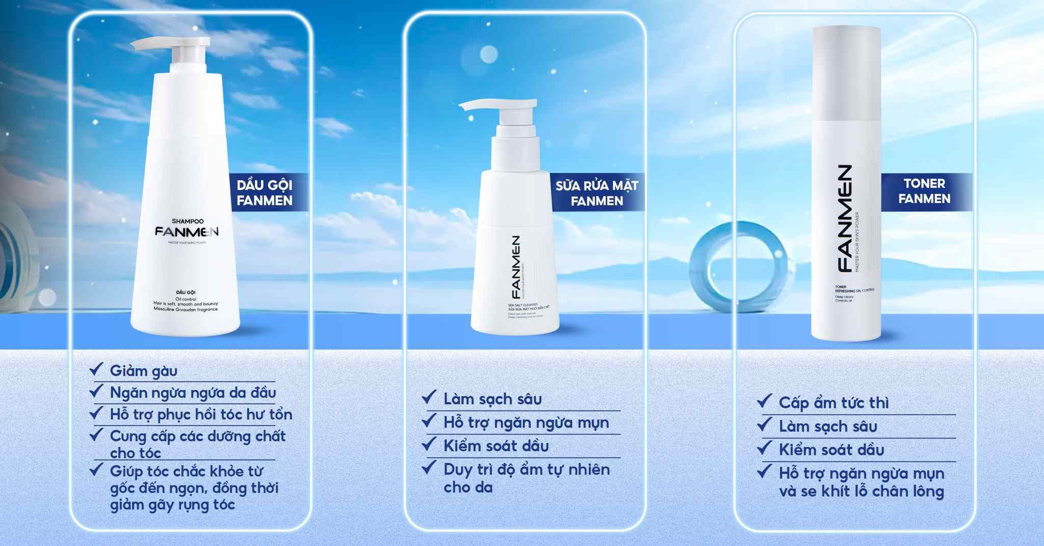 Combo Dầu gội Sữa rửa mặt Toner Fanmen