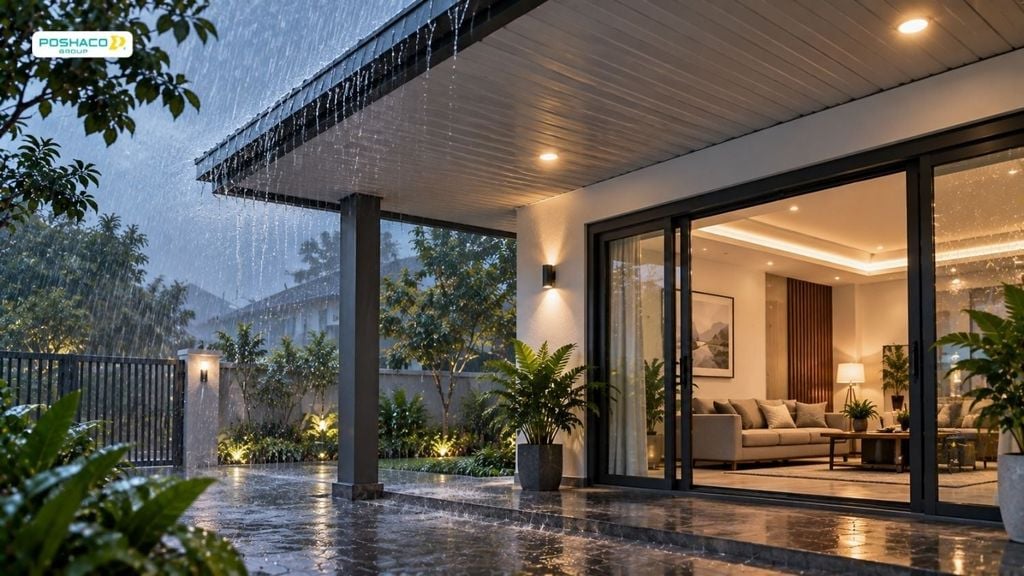 Giảm tiếng ồn khi mưa mái che sân trước