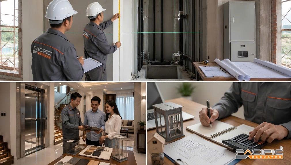 Hình ảnh minh hoạ các bước chuẩn bị trước khi lắp đặt thang máy