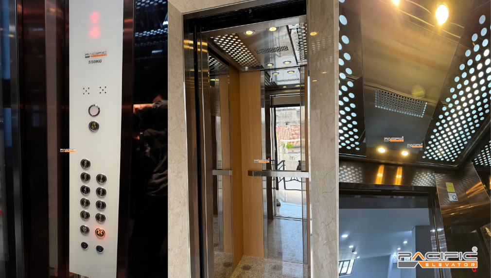 Hình ảnh thực tế bảng điều khiển - vách cabin - trần cabin của Thang máy Pacific lắp đặt.png