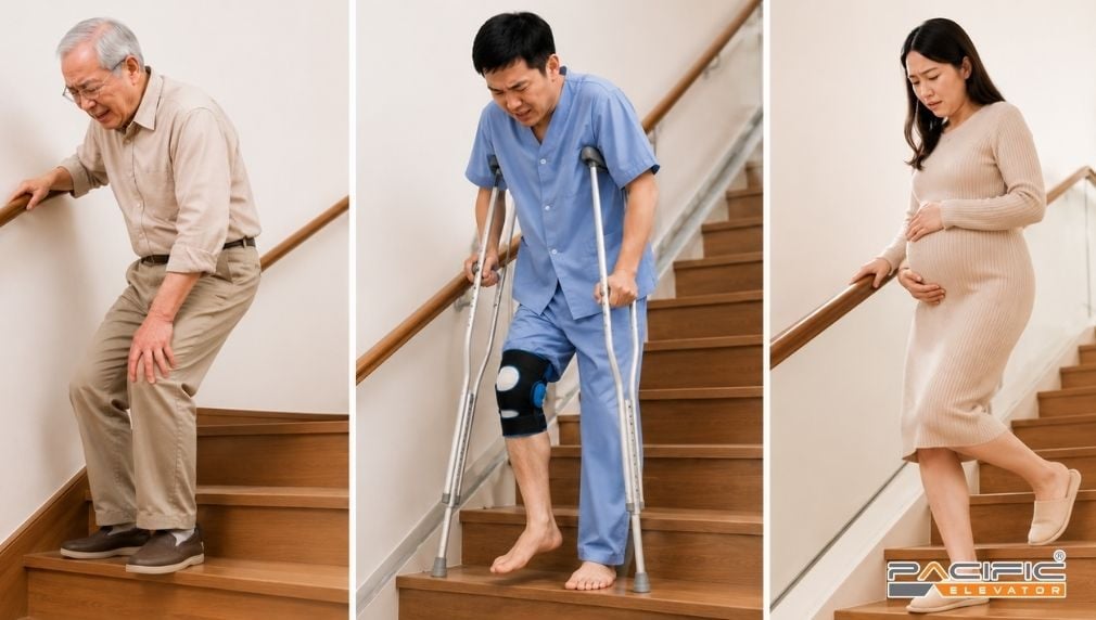 Hình ảnh minh hoạ ba đối tượng người dùng thang ghế Stairlift phổ biến