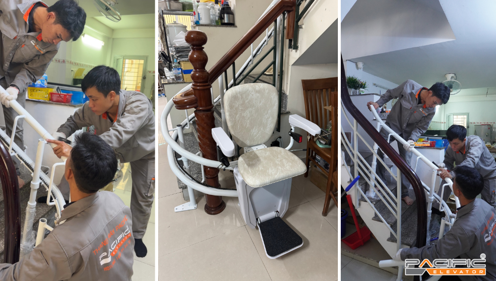 Hình ảnh kỹ thuật thang máy Pacific lắp đặt thang ghế Stairlift