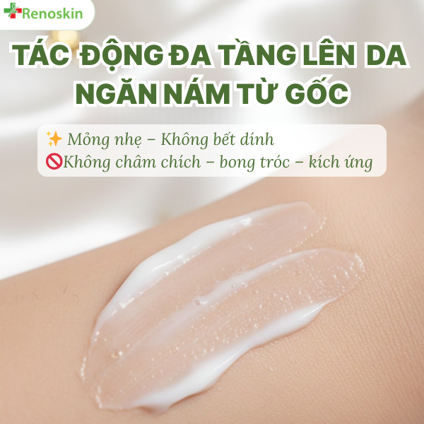 Kết cấu kem Renoskin White Melasma thấm nhanh, không bết dính, phù hợp mọi loại da