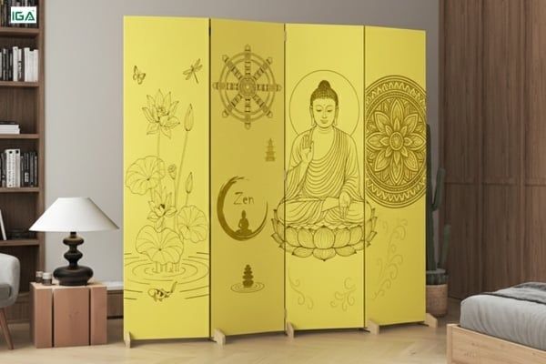 Vách ngăn phòng khách và phòng thờ đẹp làm từ vải