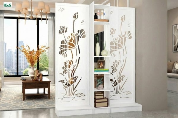 Bình phong - vách ngăn tích hợp kệ trang trí hiện đại