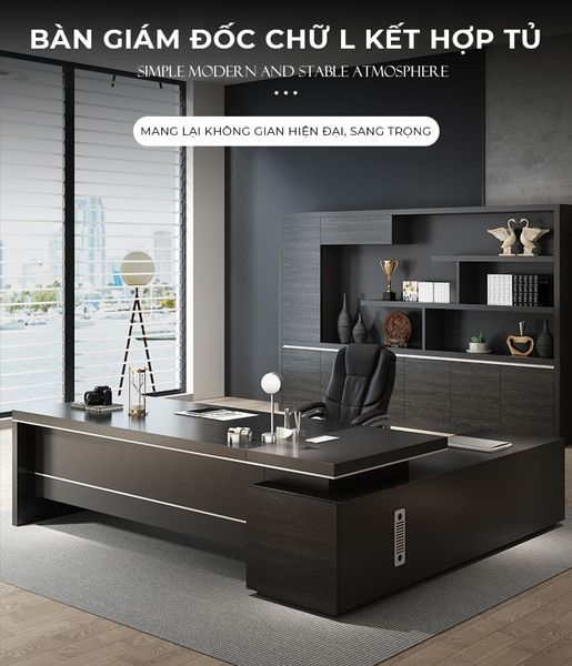 Bàn lãnh đạo màu óc chó có kèm tủ đa năng - GDN1A đẹp